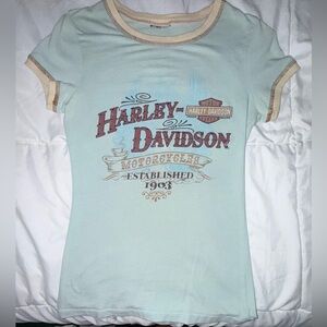 Harley-Davidson Light Blue Tee with Beige Accents